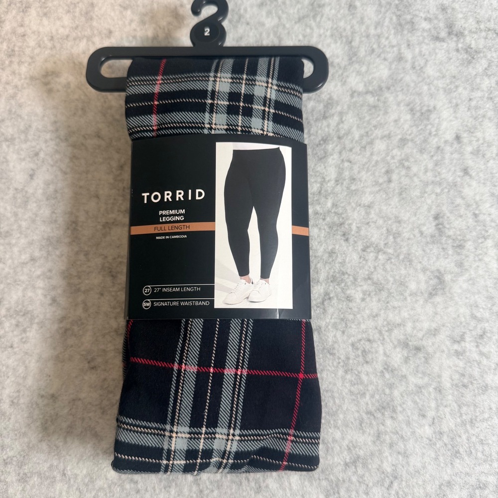 Torrid Premium Leggings Women Size 2 Black Midnight Plaid High Rise Full Length